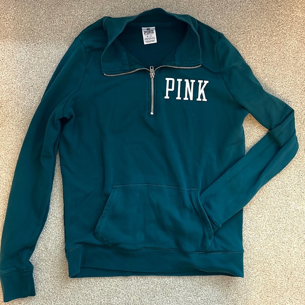 PINK Victoria’s Secret Green Quarter-Zip with NFL Philadelphia Eagles Logo